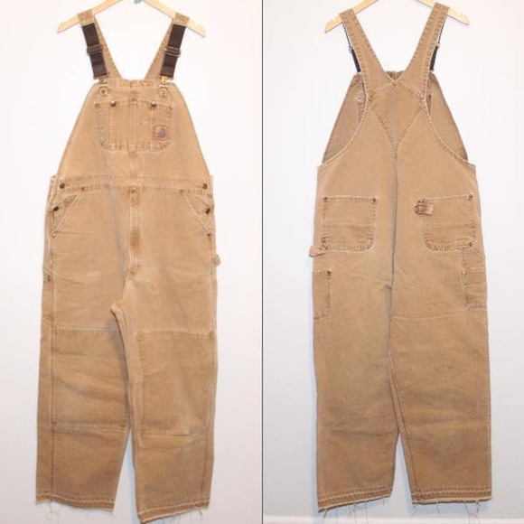 Carhartt Other - Carhartt Duck Bib Overall Raw Hem Brown Tan Overalls No Size Tags H14139